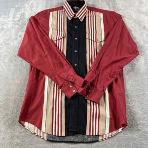 Vintage Roper Shirt Mens Large Red Black Stripe Western USA Cowboy Festival